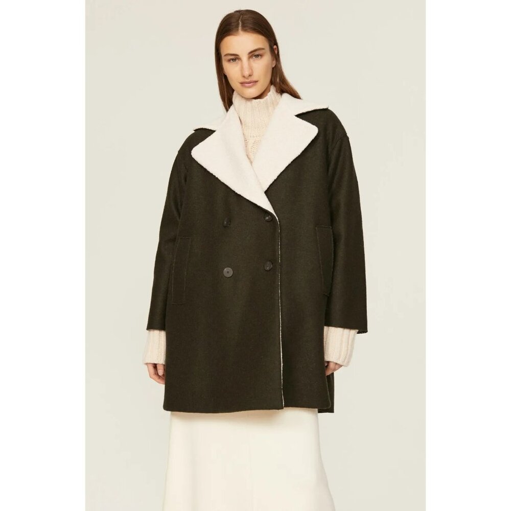 Elegant Black and White Double-Breasted Pea Coat
